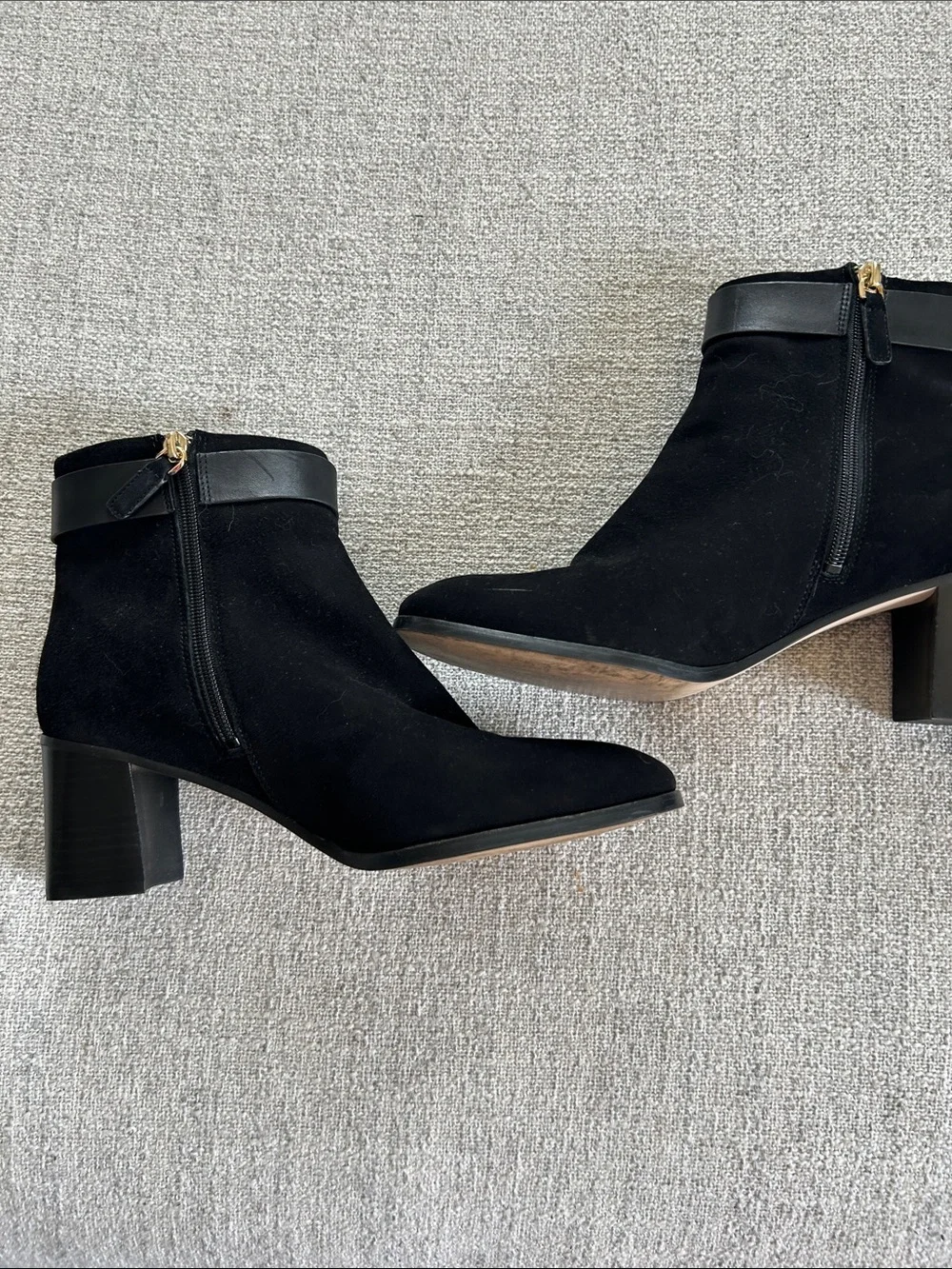 kate spade Black Suede Ankle Booties with Leather Trim
